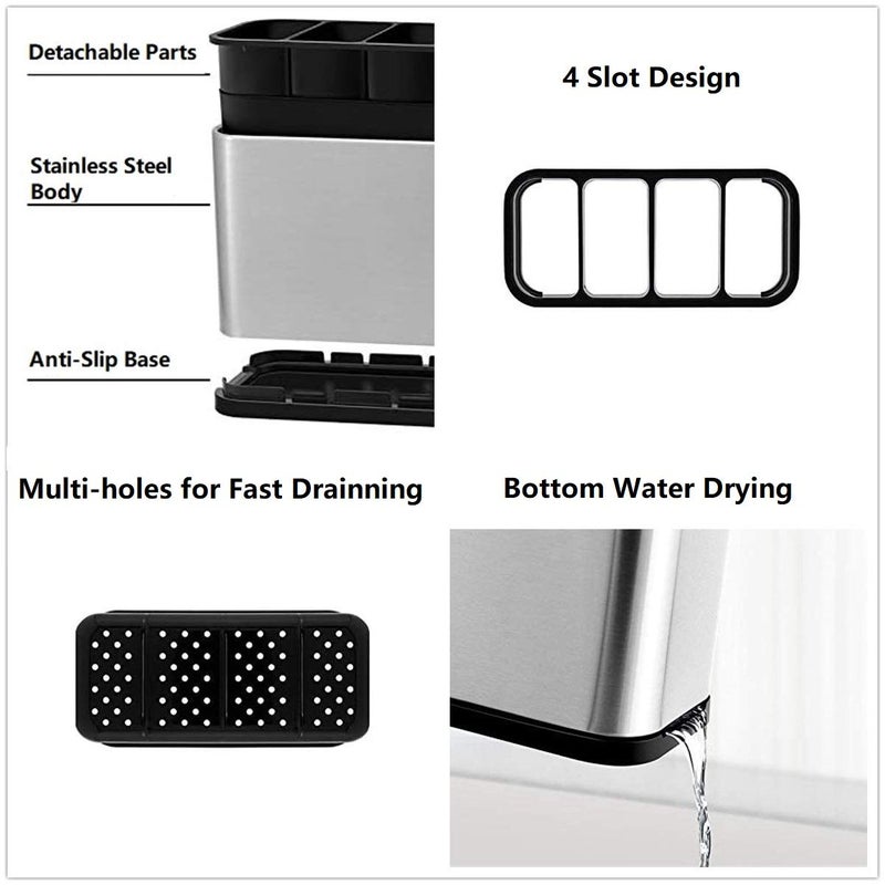 KESOL Kitchen Utensil Holder, Stainless Steel Utensil Drying Rack Flatware Holder Sinkware Caddy Countertop Organizer with 4 Divided Compartments, Rust Proof - Image 3